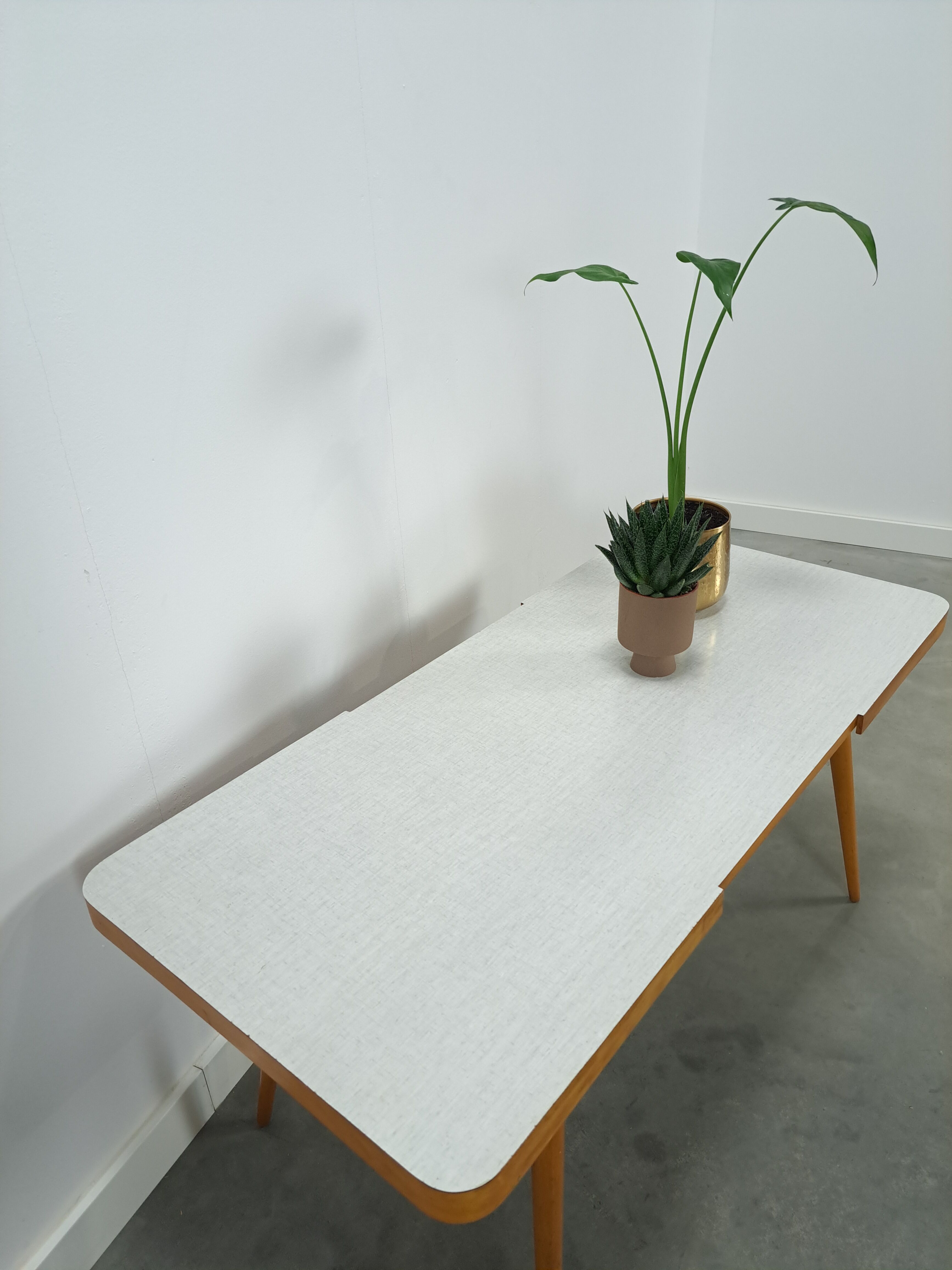 Coffee table vintage with white grey formica top