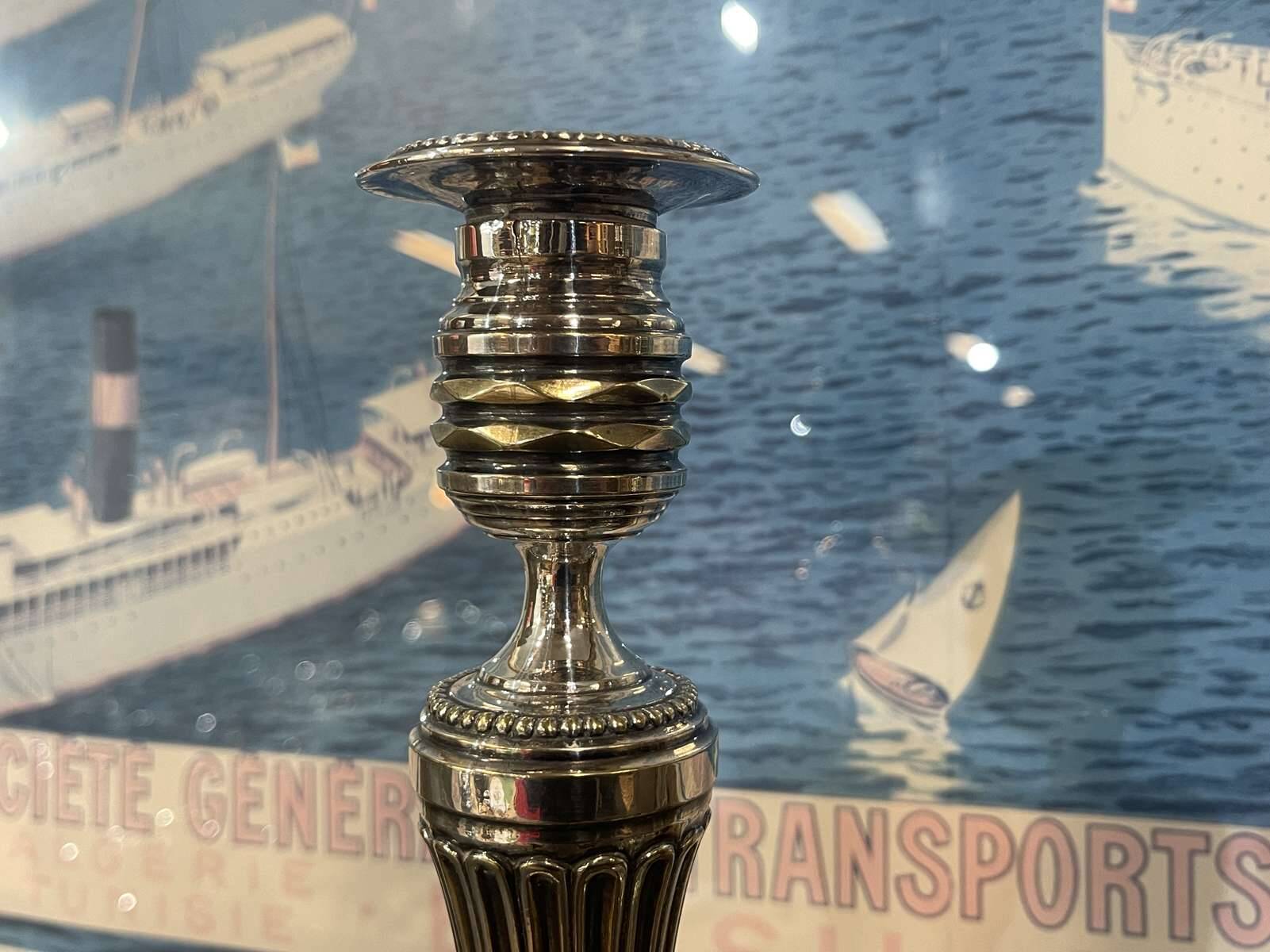 Pair of silver-plated bronze candlesticks from the early 20th century