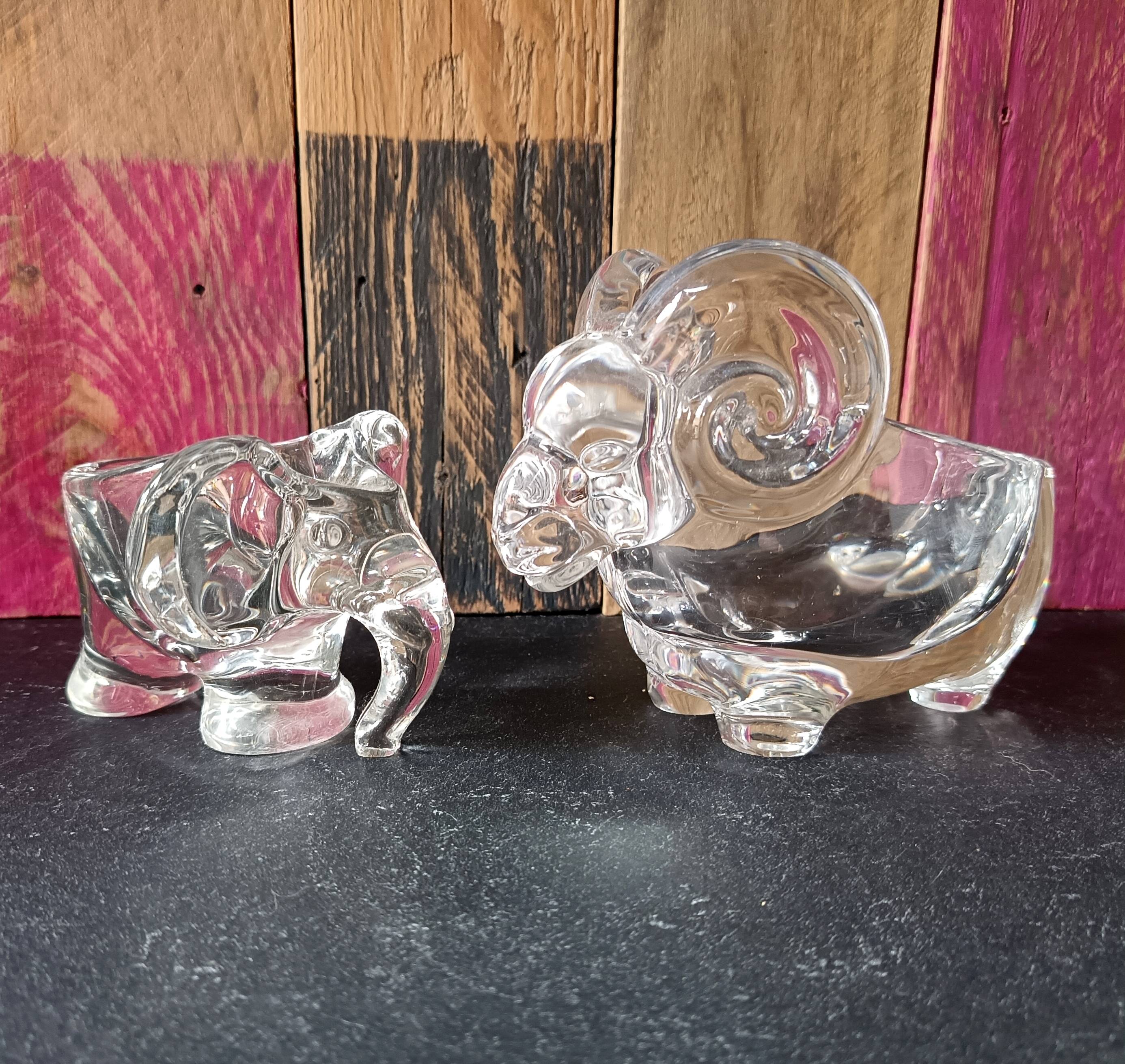 Set of 2 Vannes Crystal Pocket Emptyers, elephant and ram