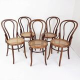 5 chaises bistrot Fischel en bois et cannage, 1890-1910