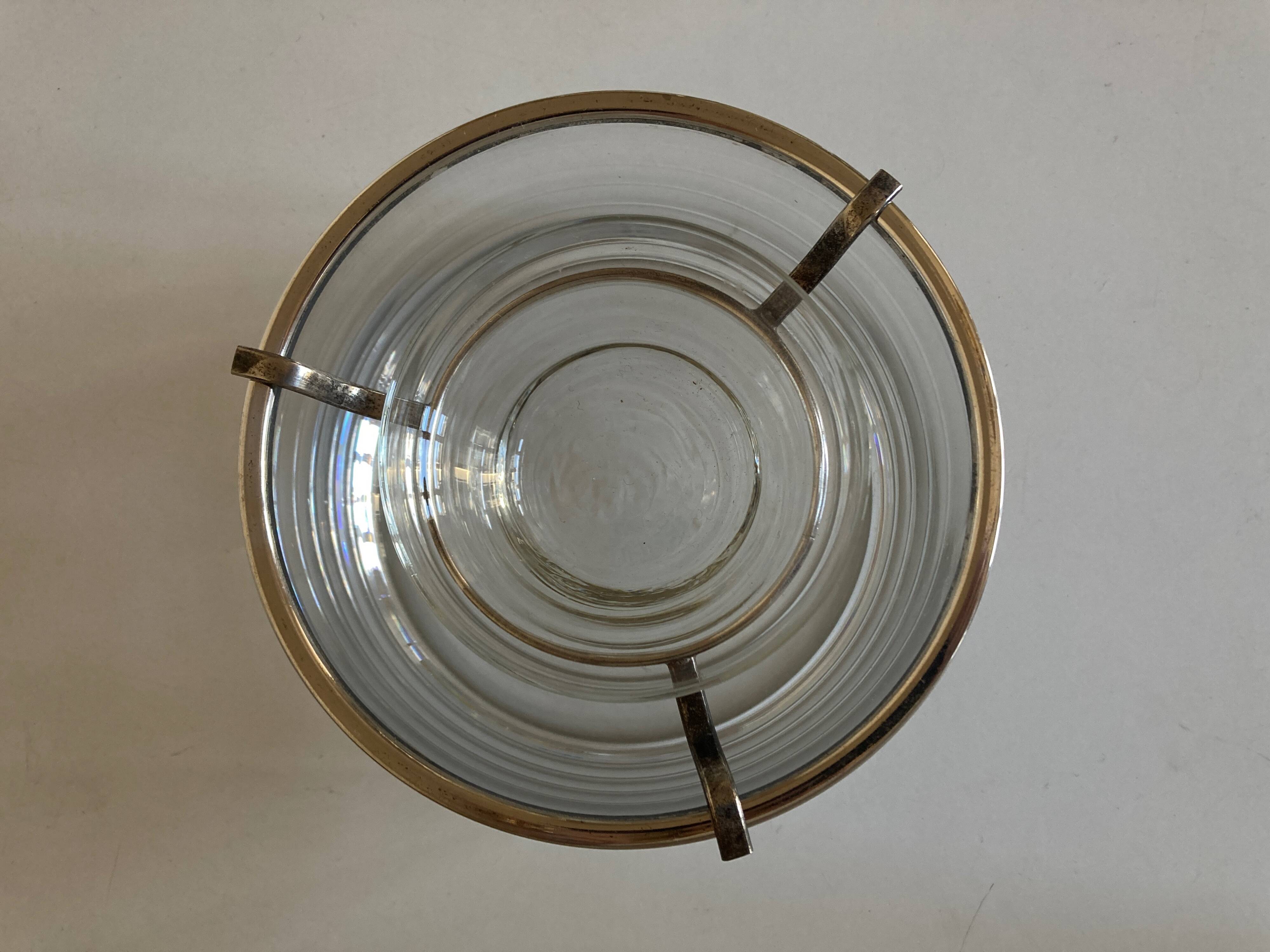 Caviar server on ice glass silver metal 1960