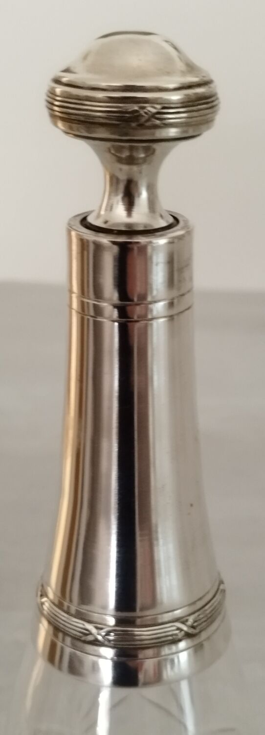 Liquor service crystal carafe glasses silver metal