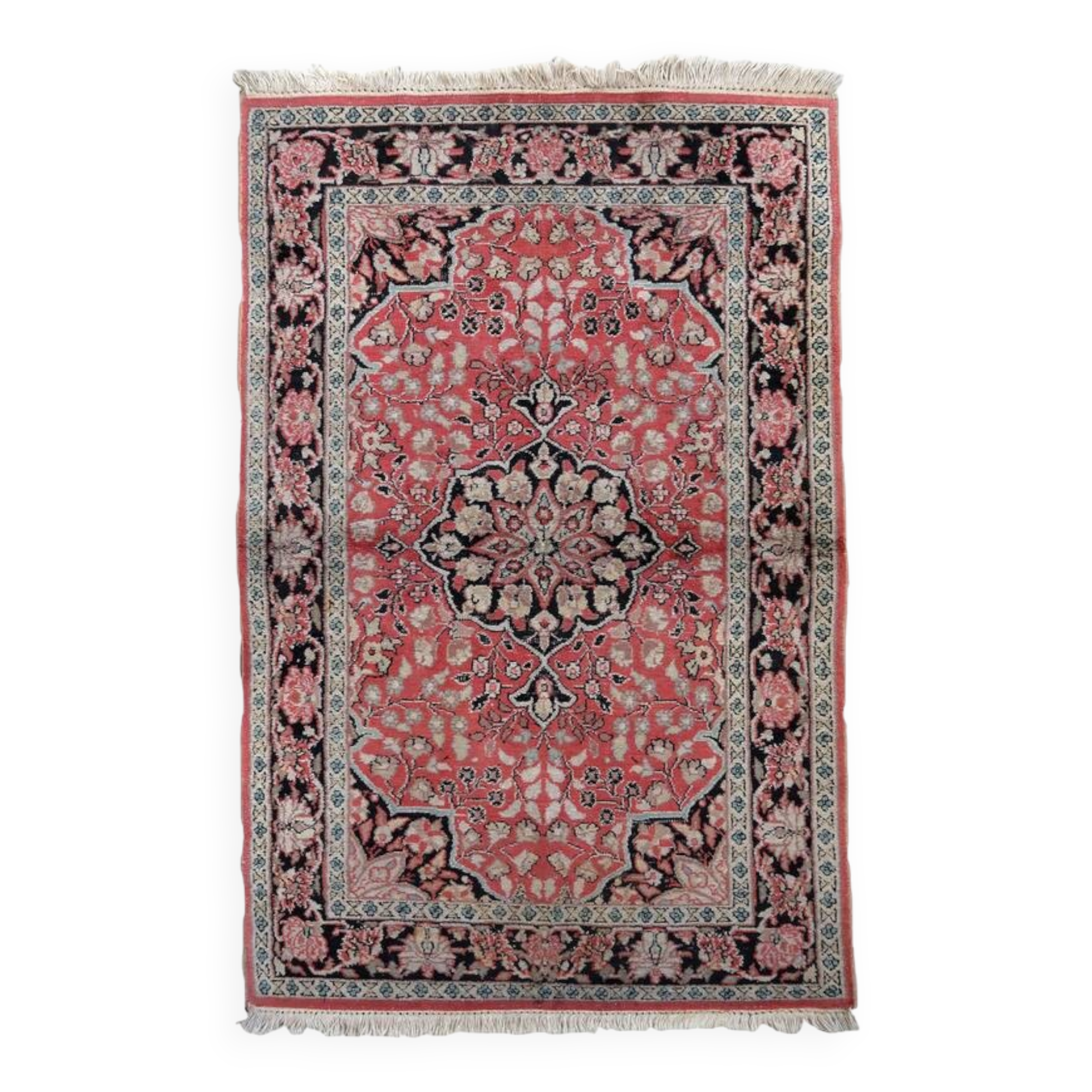 Tapis Tabriz Vintage Fait Main en Laine du Cachemire – 78 x 129 cm