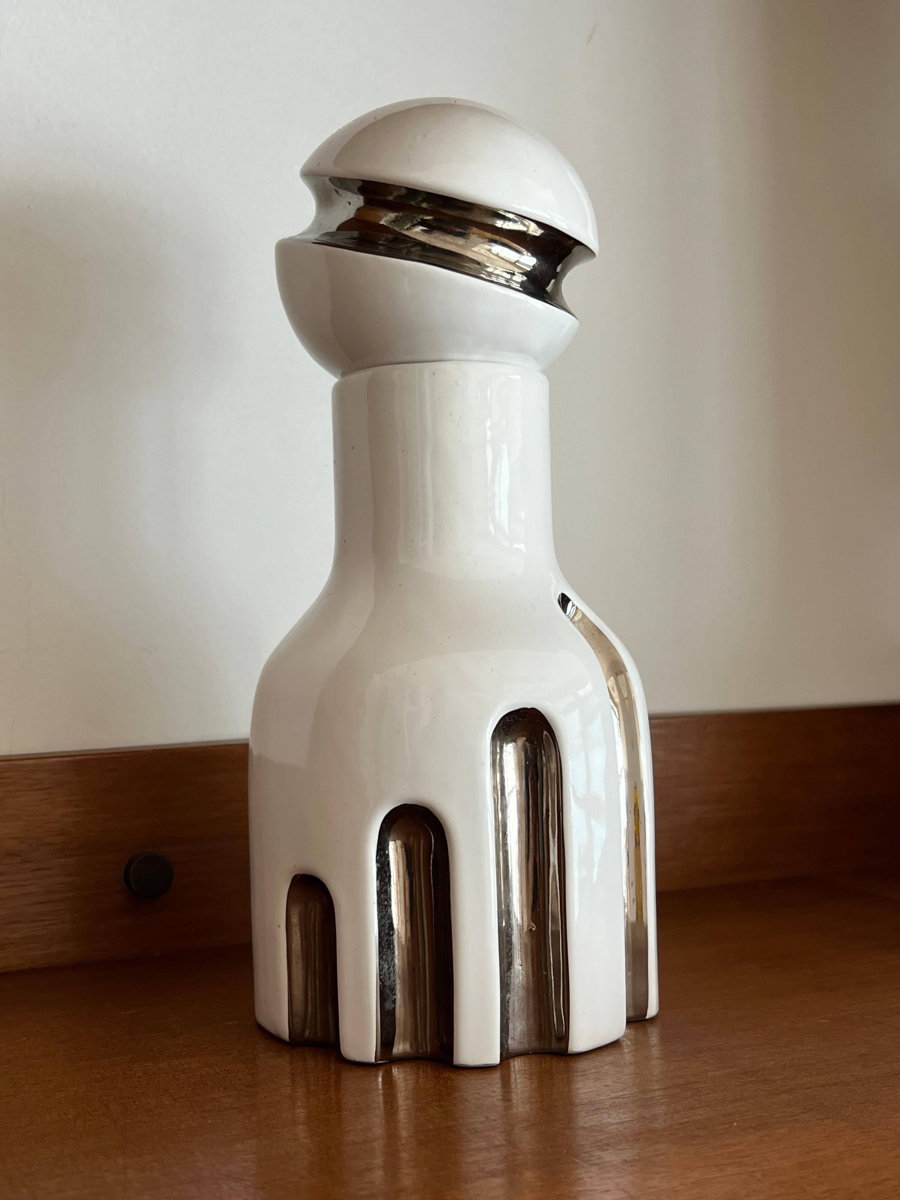 Decorative Ceramic Vase , white glazed, Scultptural Totem, 1970's Ceramic