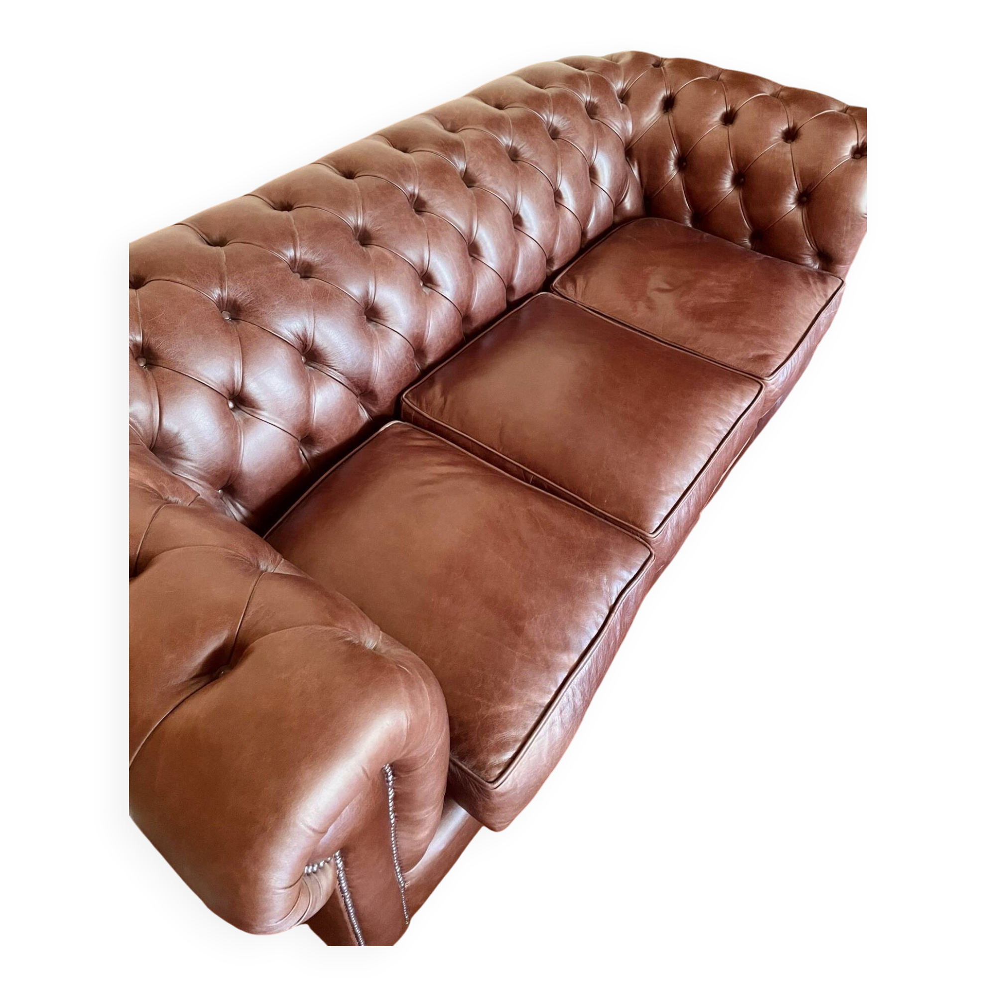 Canapé chesterfield de luxe anglais en cuir véritable