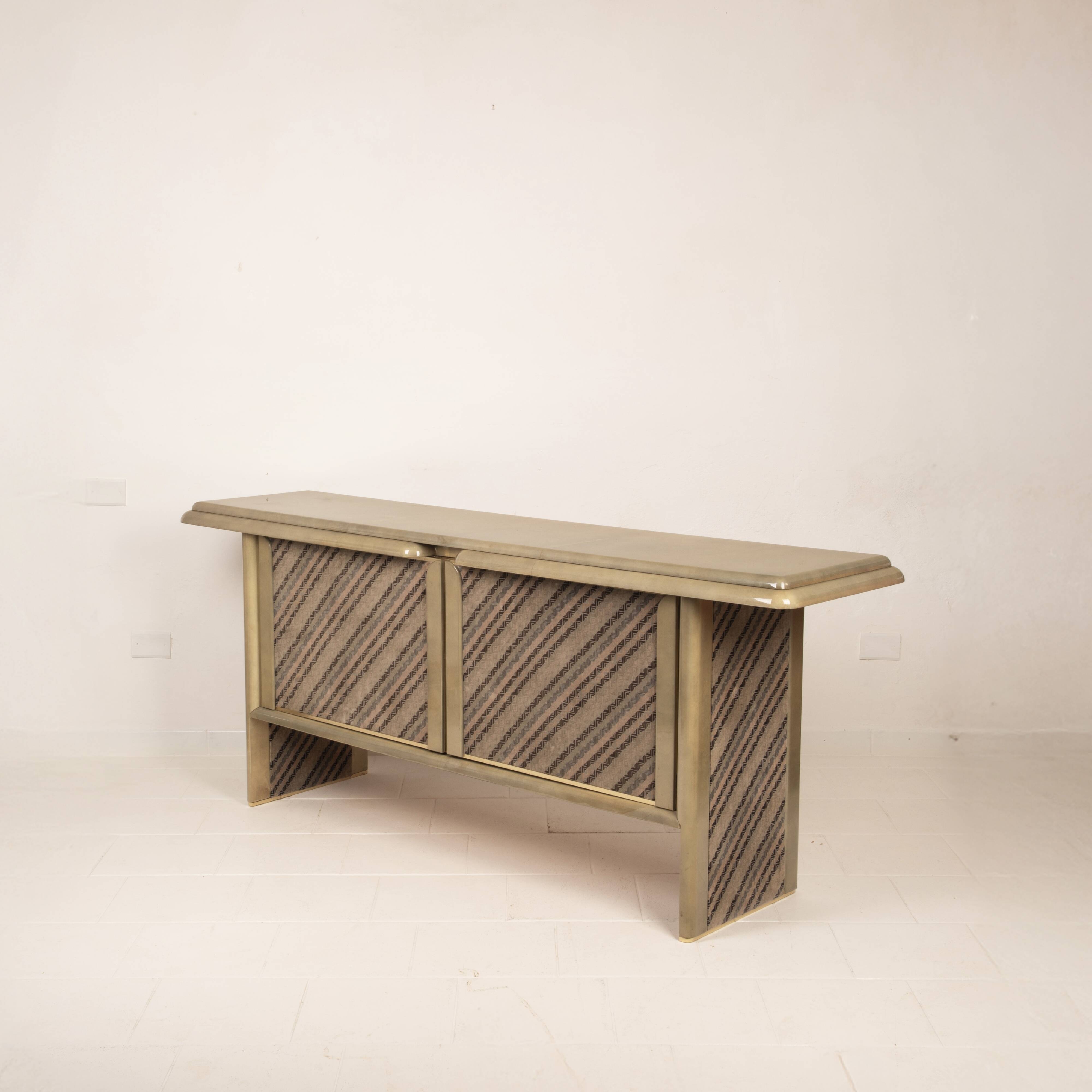 Sideboard in parchment and Missoni fabric by Angelo Mazzola for Salpol, 1980