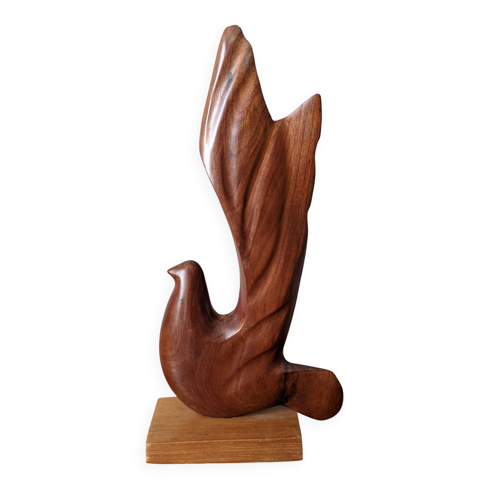 Handcrafted teak wood dove sculpture from the 1960s.