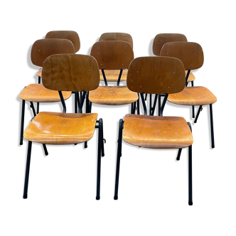 Lot de 8 chaises d'école  bois miel Pays-Bas annnées 70