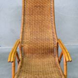 Mid-century bamboo and brass rocking chair and side table from fm, 1950s, set of 2.