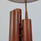 Vintage 50s wooden table lamp with pleated shade.