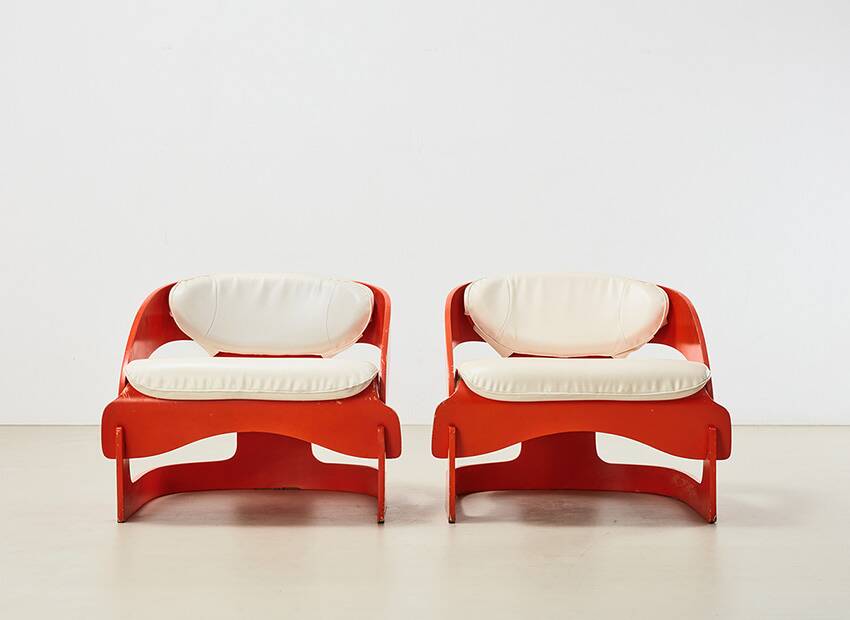 Joe Colombo Pair of Early 4801 Lounge Chairs for Kartell Italy 1964