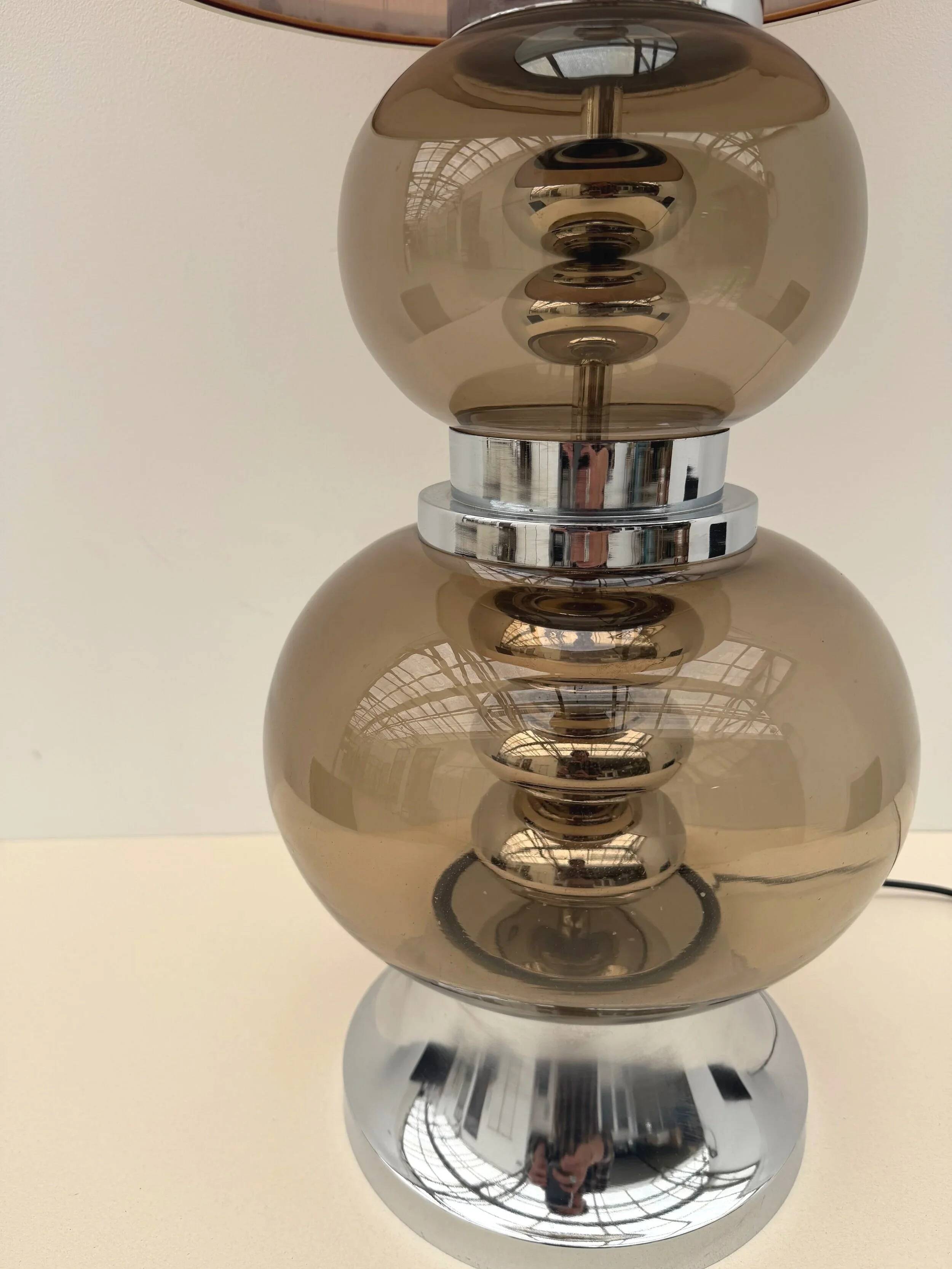 Joseph Richard ESSIG lamp in smoked glass and chrome, Germany 1970