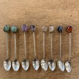 Box of 8 antique silver and stone spoons