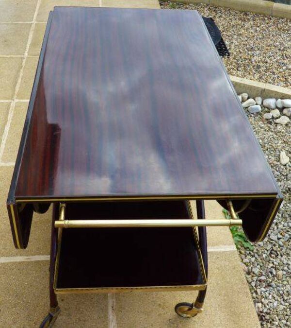 Table servante chic à roulettes année 60  avec decors laiton à 2 plateaux a