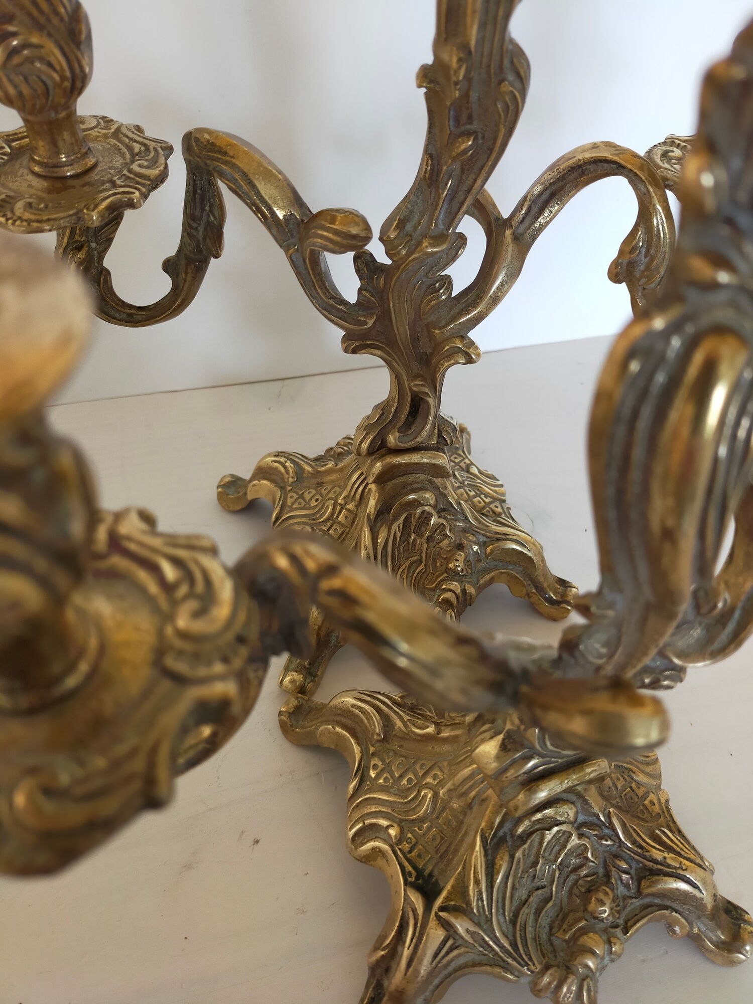Pair of vintage brass 2-candle candelabra candlesticks
