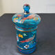 Hand-painted blue glass pot flowers and birds