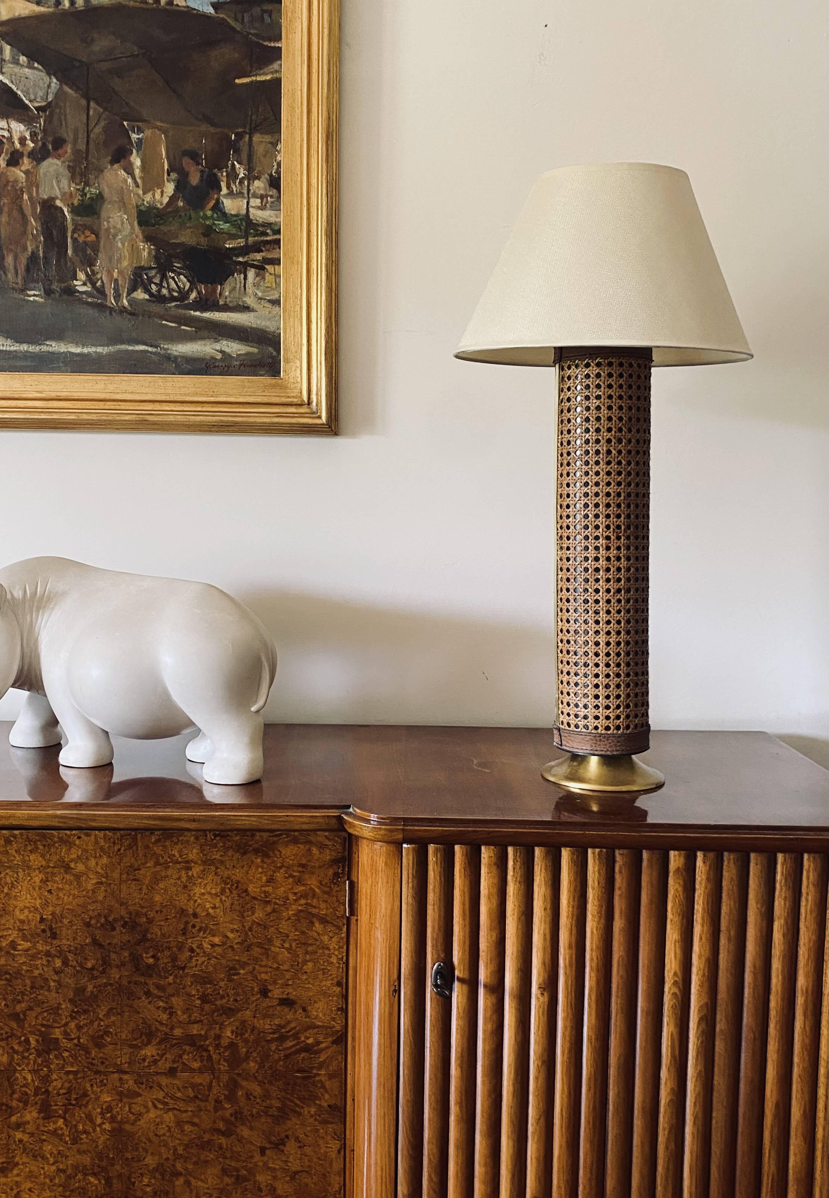 Hollywood regency brass and Vienna straw lamp base, Italy 1970's