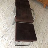 Fauteuil transat à système morris en velours côtelé chocolat vintage