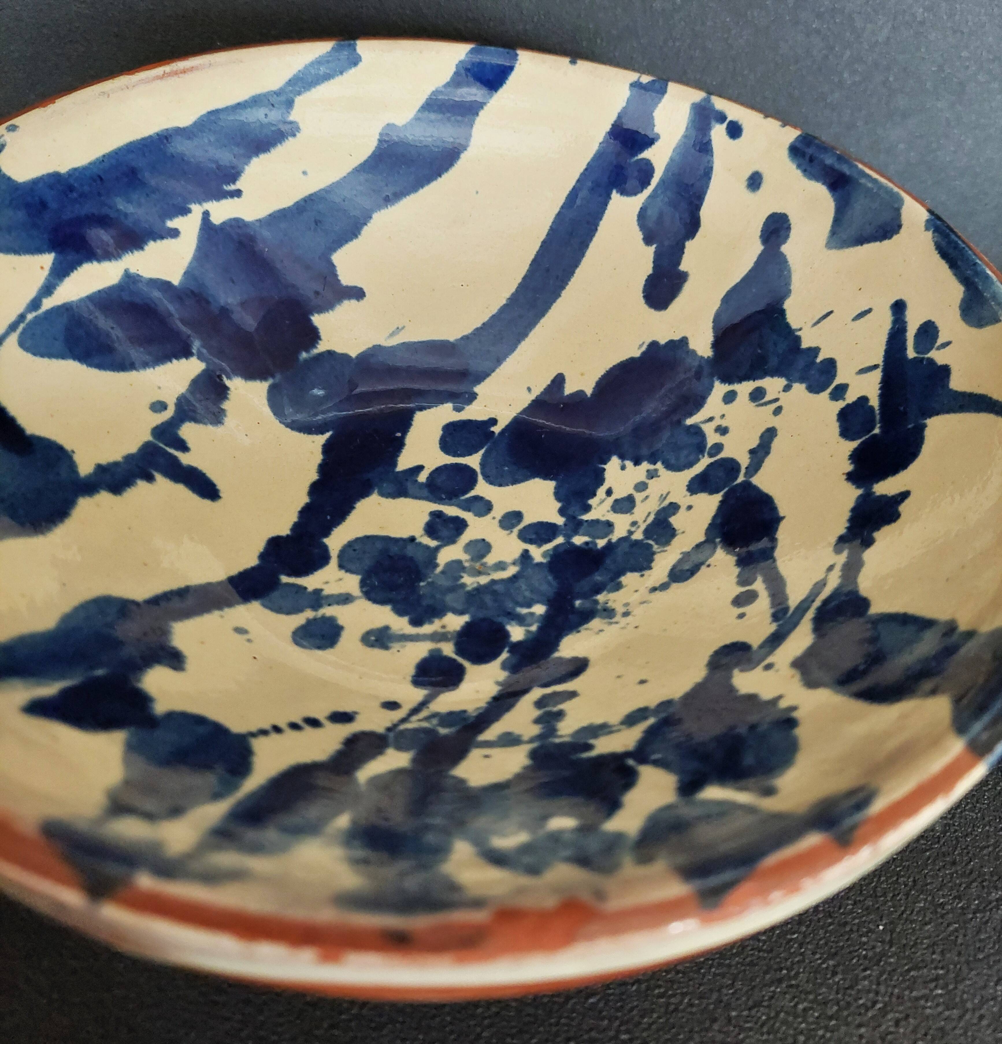 20th century glazed terracotta salad bowl