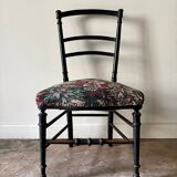 Napoleon III chair in black wood and floral jacquard