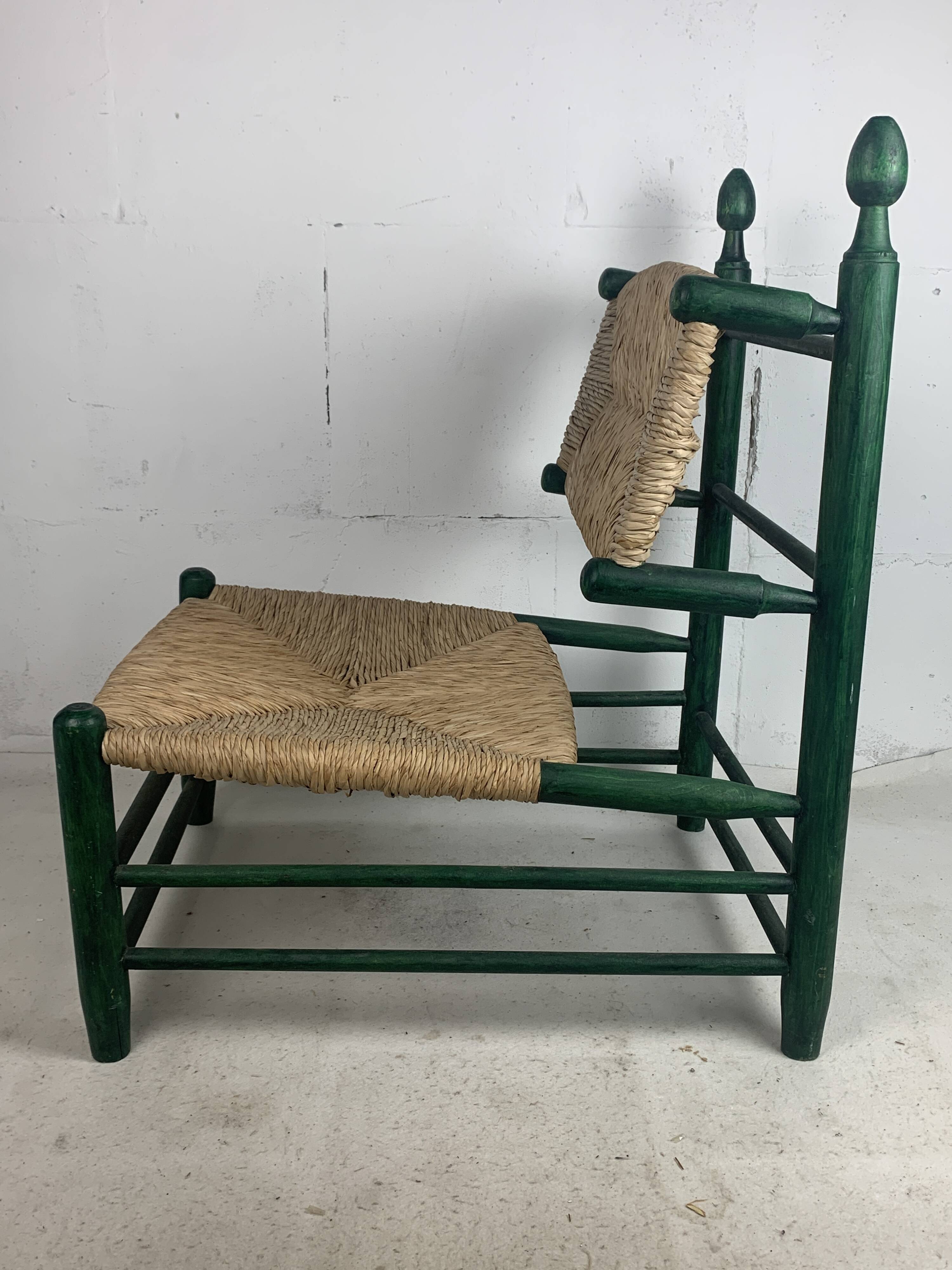 French straw rush low lounge chair in the style of Charles Dudouyt, 1950s