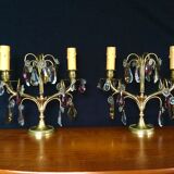 Pair of bronze and crystal girandoles