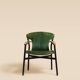 Galathée armchair in green leather, steel and ash wood