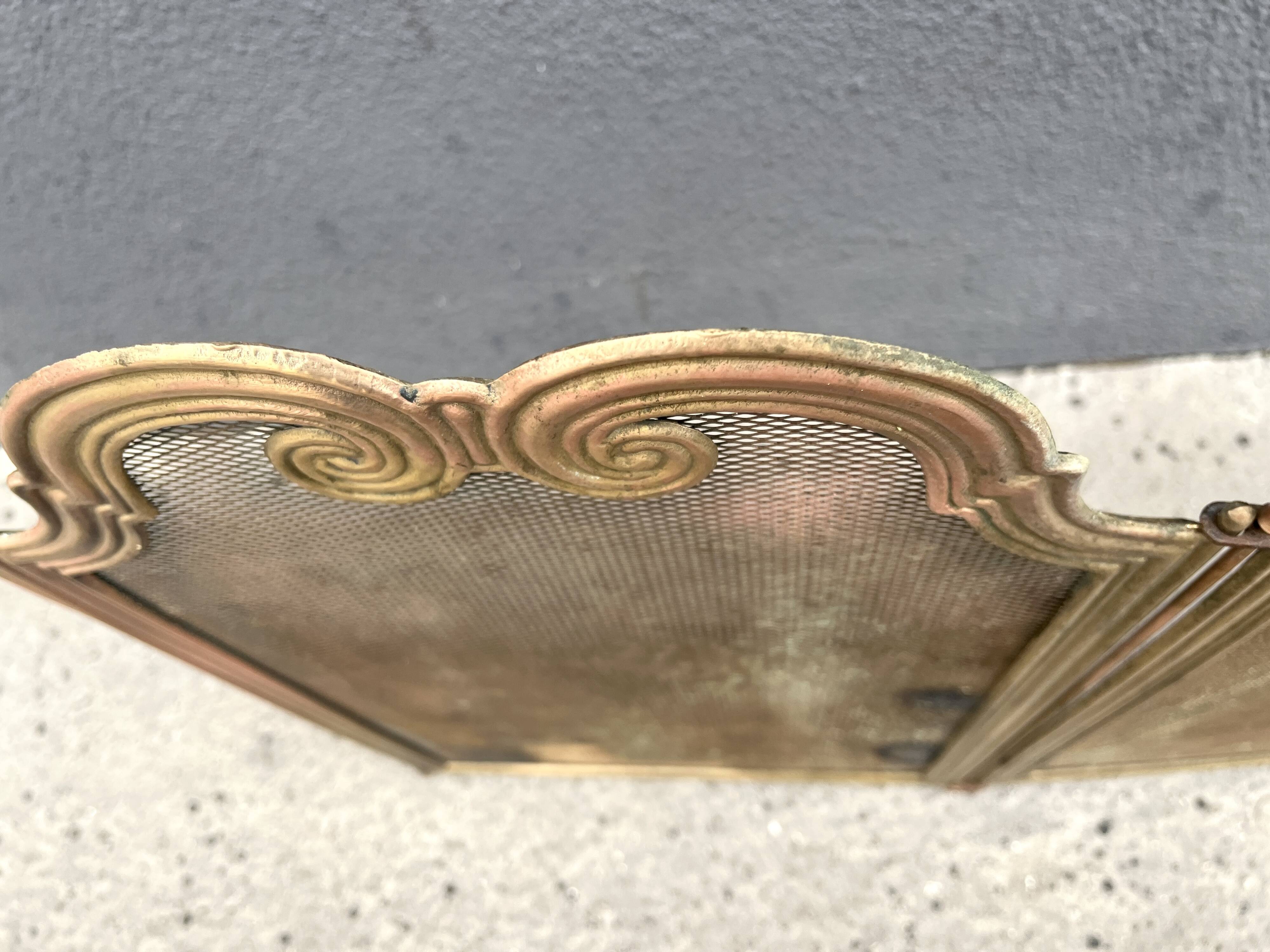Antique brass fireplace screen from the 1920s, 4-panel fireplace screen