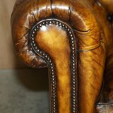 Vintage Chesterfield leather sofa bed, fully restored, circa 1940.