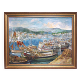 Small port. oil on canvas by jacques grad 1920-2008.