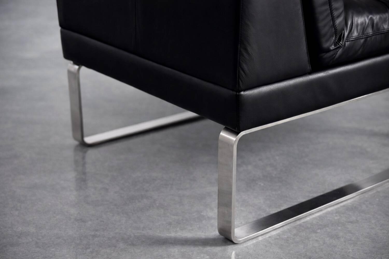 Vintage Mid-Century German Modern Minimalist Leather and Chrome Modular Sofa