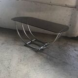 Bauhaus style coffee table in smoked glass and silver metal, Italy 1960s