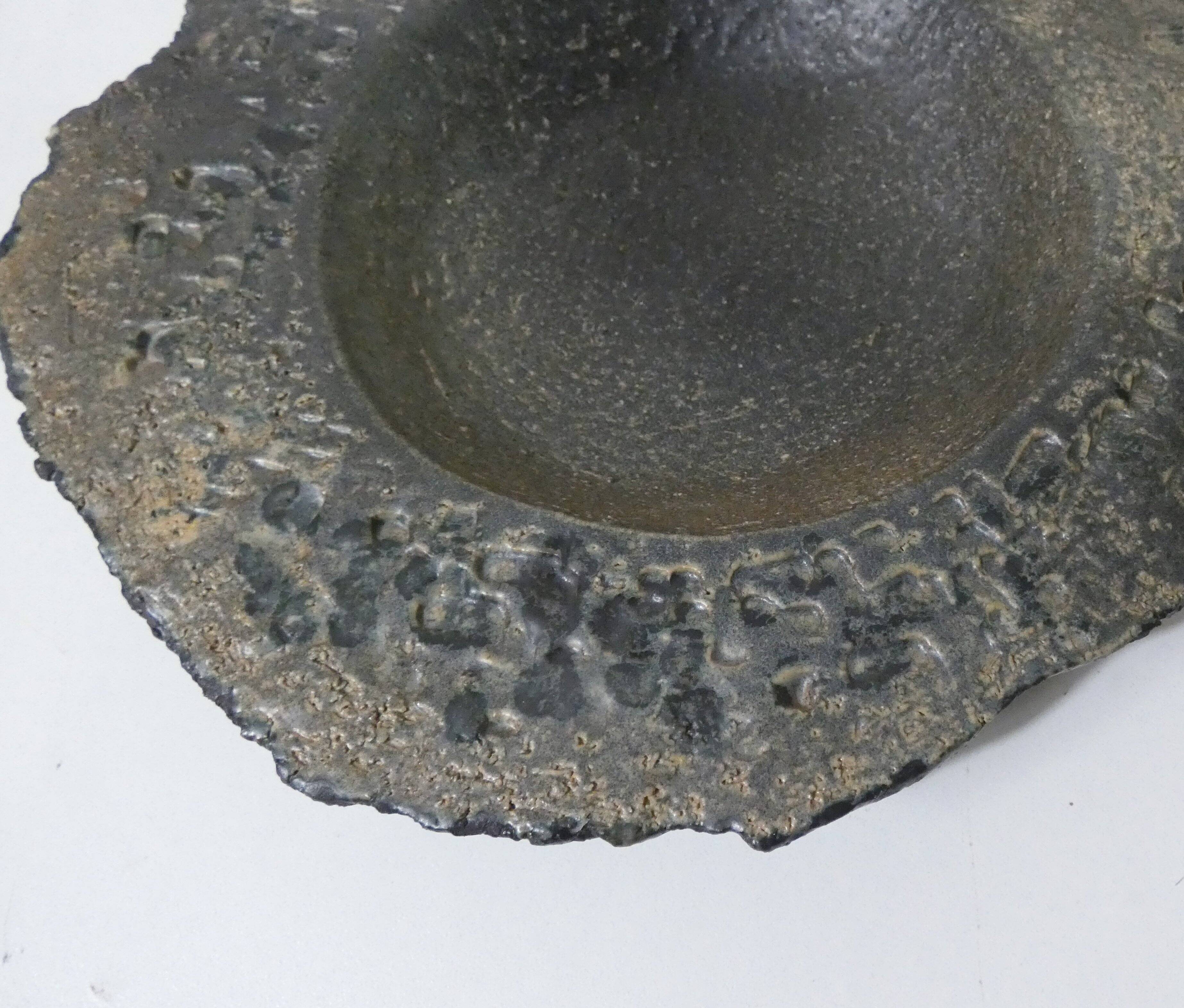 asymmetrical brutalist stoneware bowl signed Vintage
