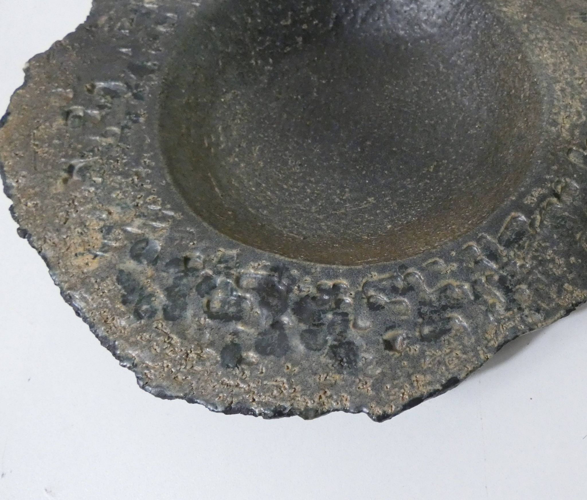 asymmetrical brutalist stoneware bowl signed Vintage