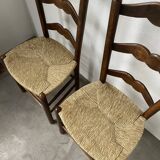 Pair of rustic oak straw chairs