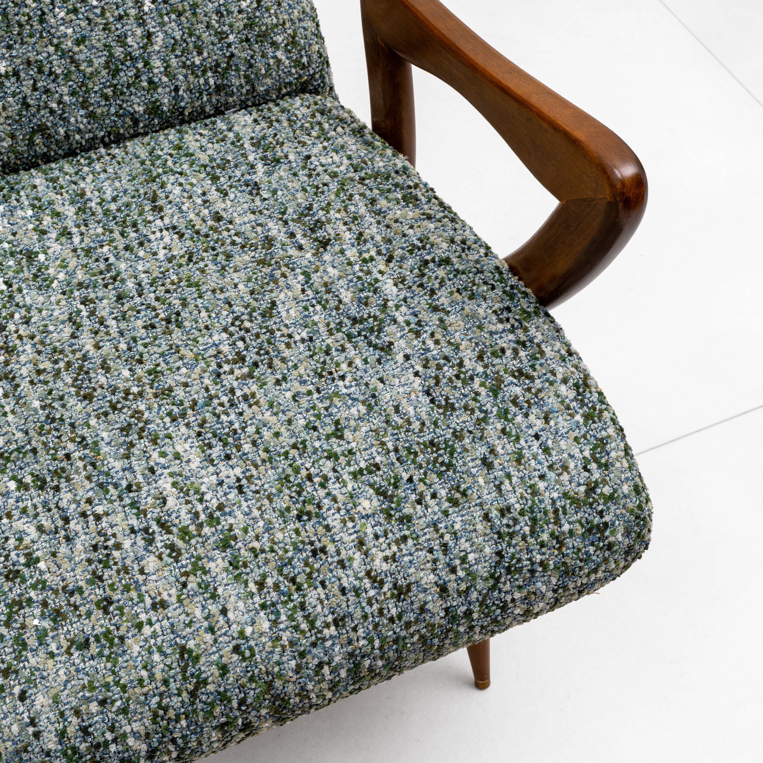 Pair of Italian Mid-Century Modern Armchairs with Sculptural Wooden Arms
