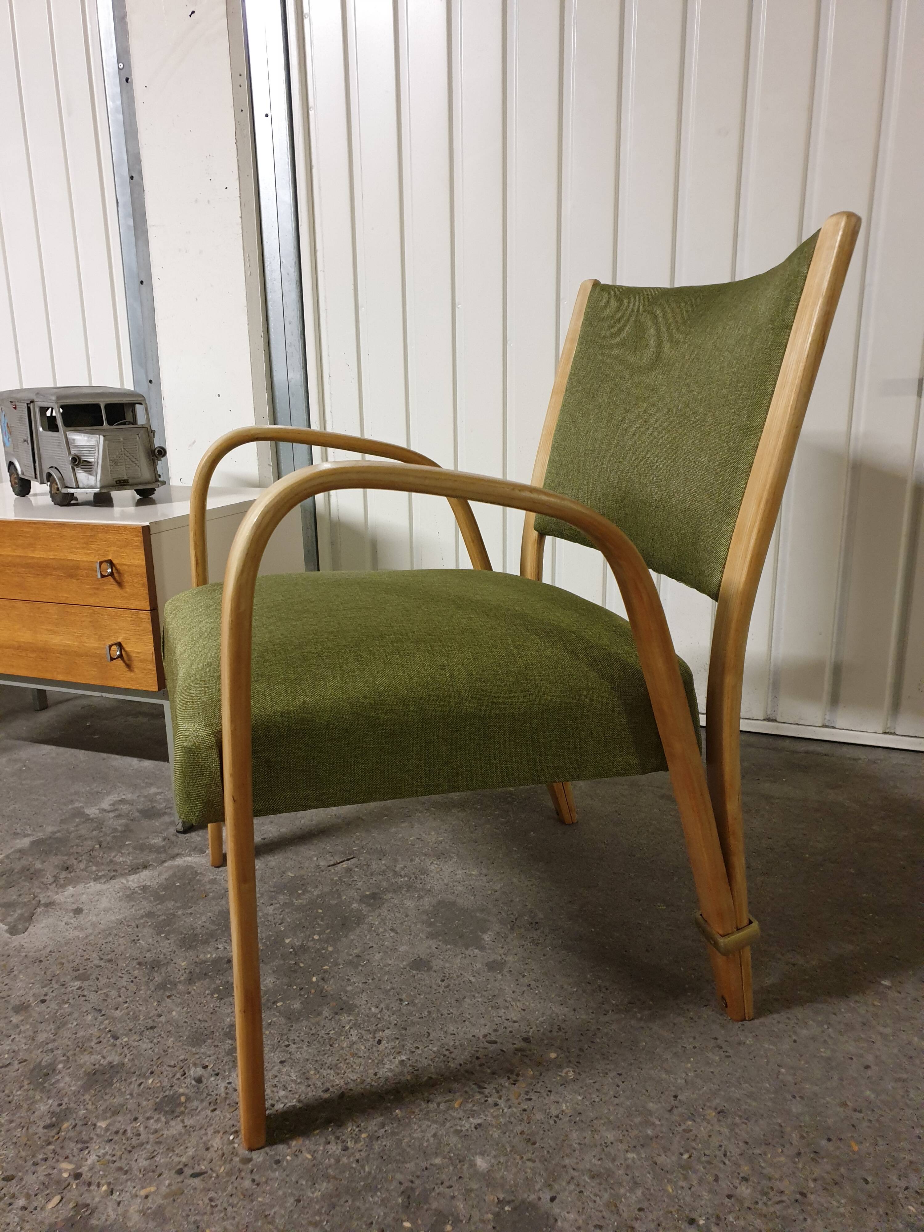 Pair of Bow Wood Steiner Mid-Century Armchairs