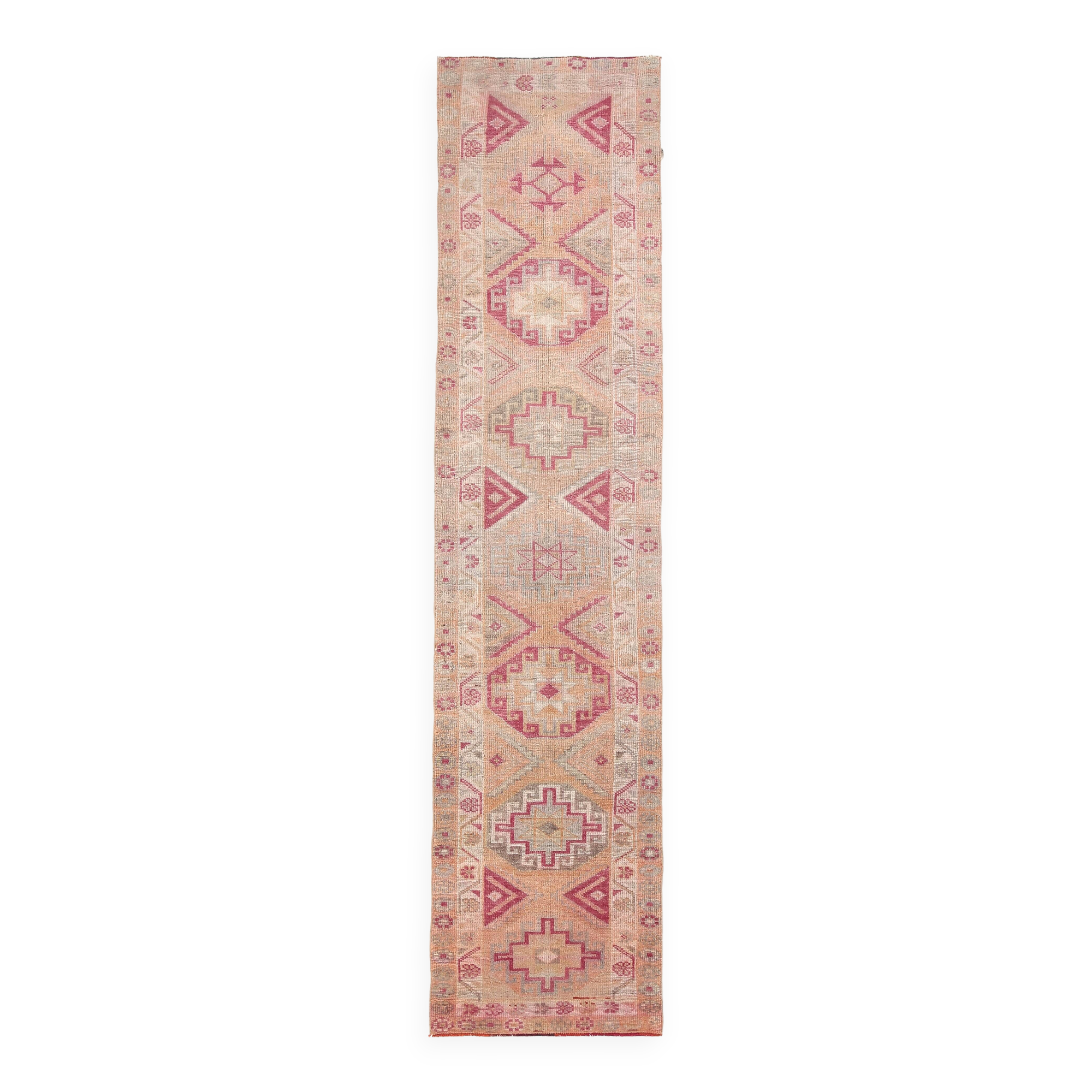 3x12 Rug For Kitchen Pale Red Pink Turkish Vintage Runner Rug 85x367Cm