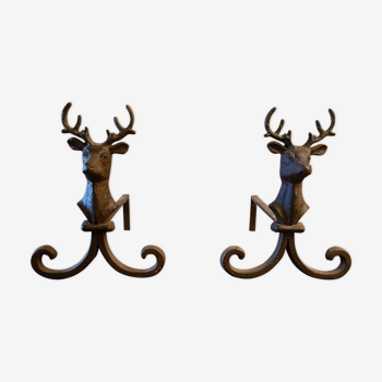 Pair of deer head andirons