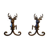Pair of deer head andirons
