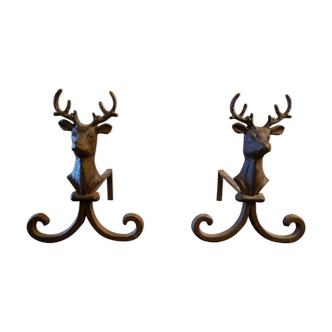 Pair of deer head andirons