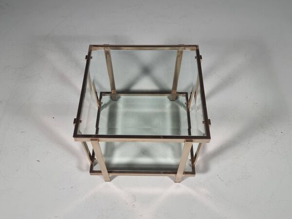 Table d'appoint carrée à deux niveaux de style Régence moderne plaquée or 23 carats de Belgo Chrom