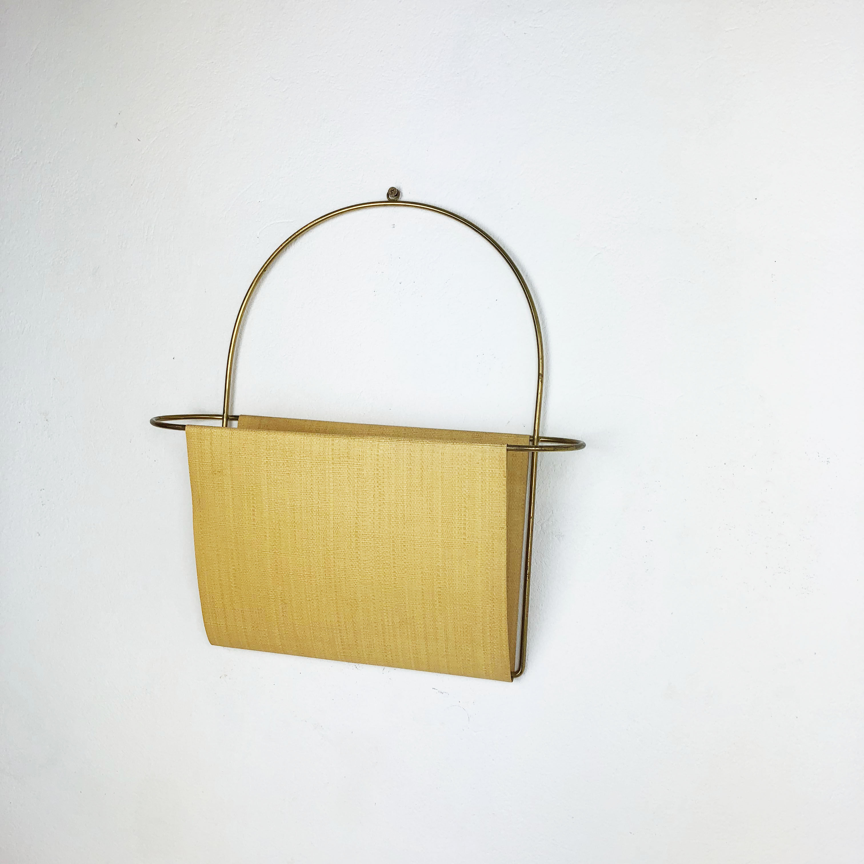 Vintage Brass Wall Hanging Magazine Holder, Austria, 1950s