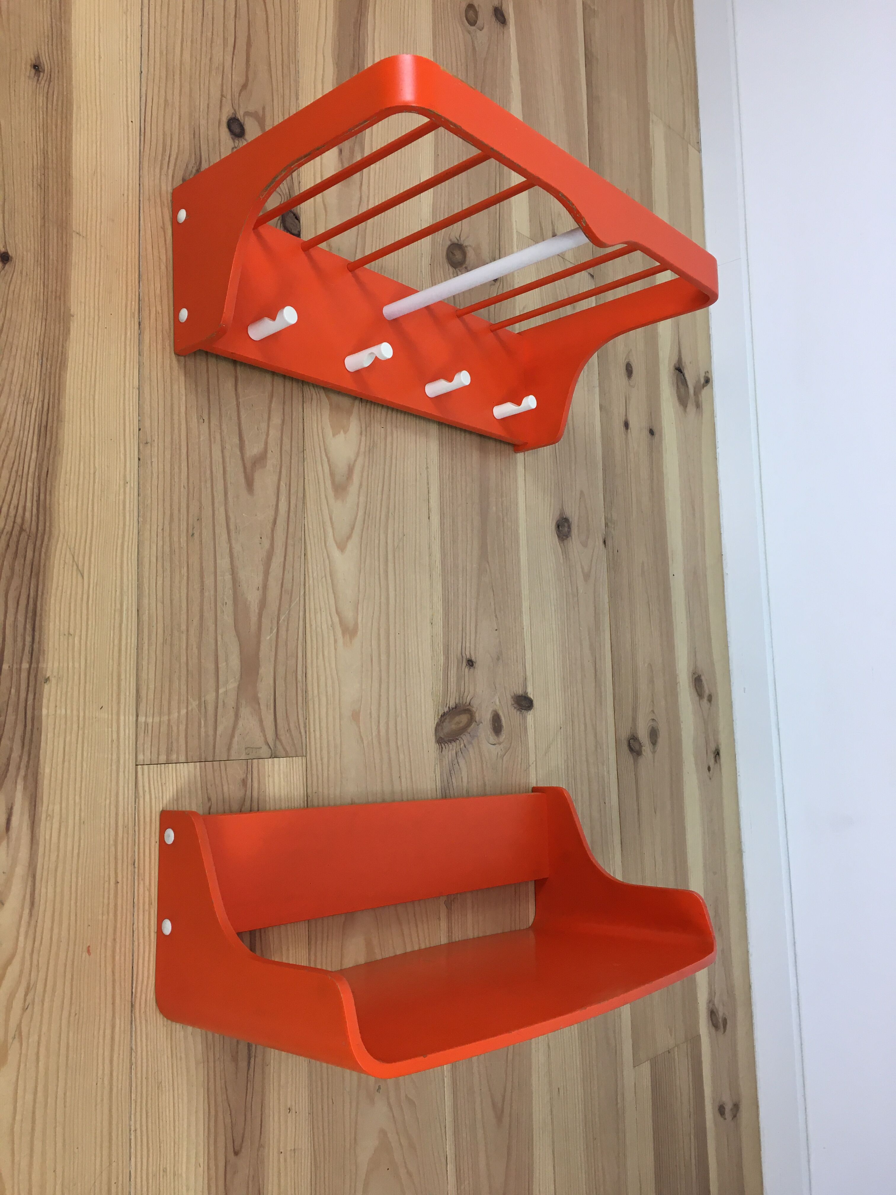 Space age wall coat holder with its tablet 1970 orange