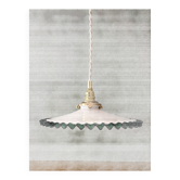 Suspension antique lampshade in white opaline with dark green trim.