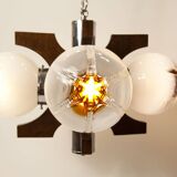 Lustre mazzega Murano 4 boules et teck 1960