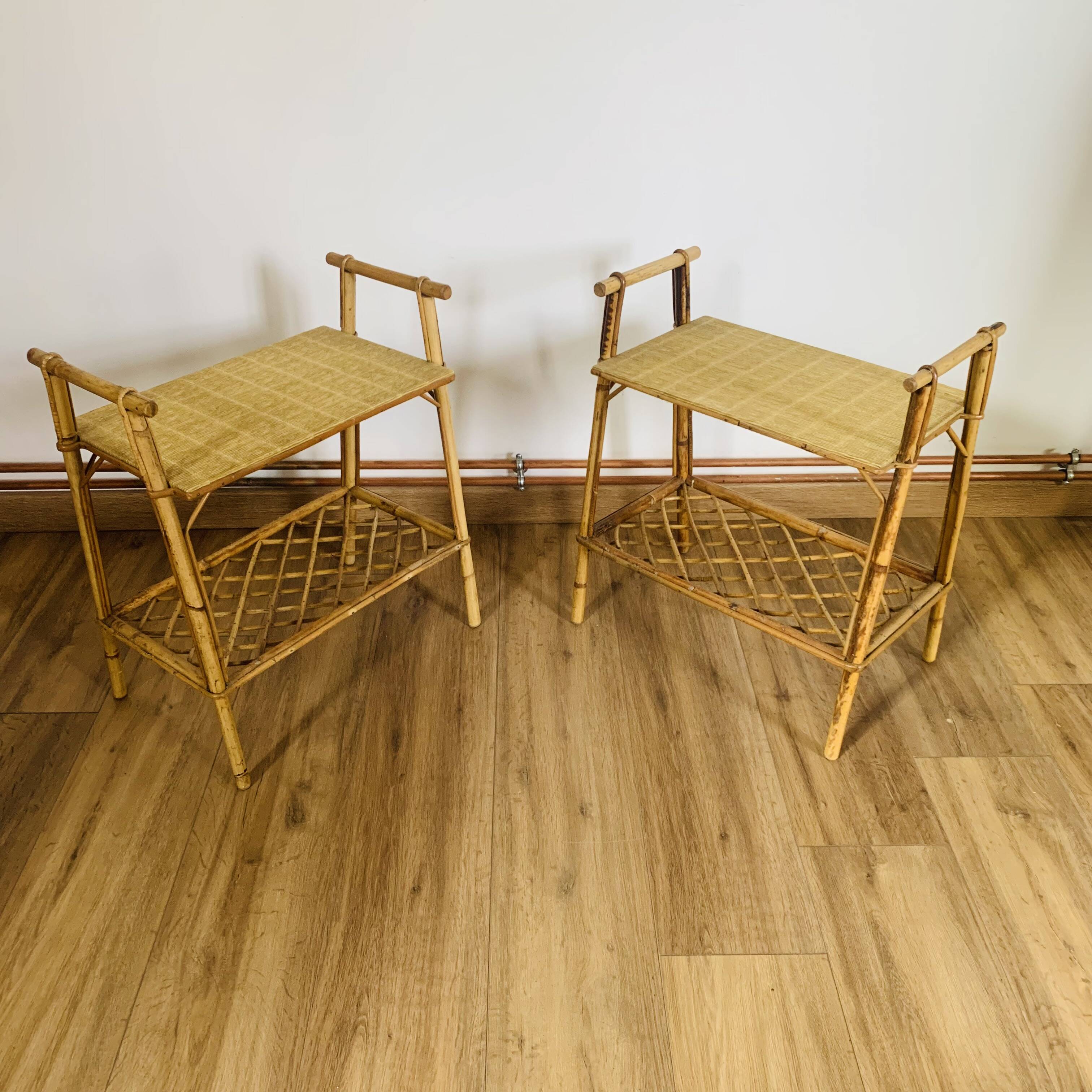 Pair of rattan bedside tables