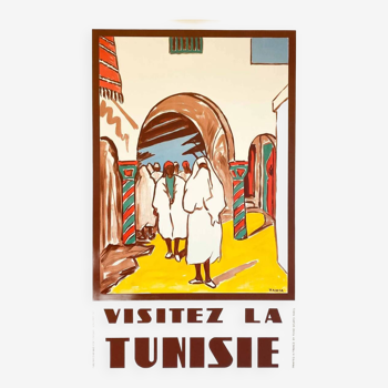 Affiche original Visitez la Tunisie par Yahia 1950 - Petit Format - On linen