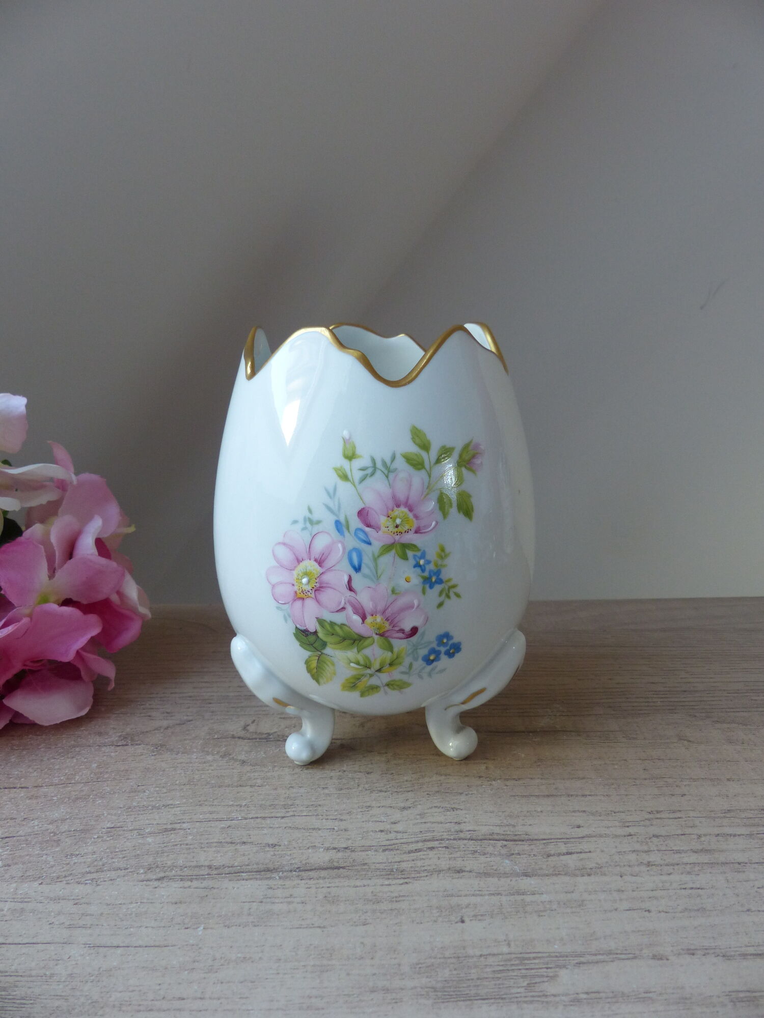 Old Tripod Egg Vase Genuine Limoges Porcelain, Large Limoges Egg
