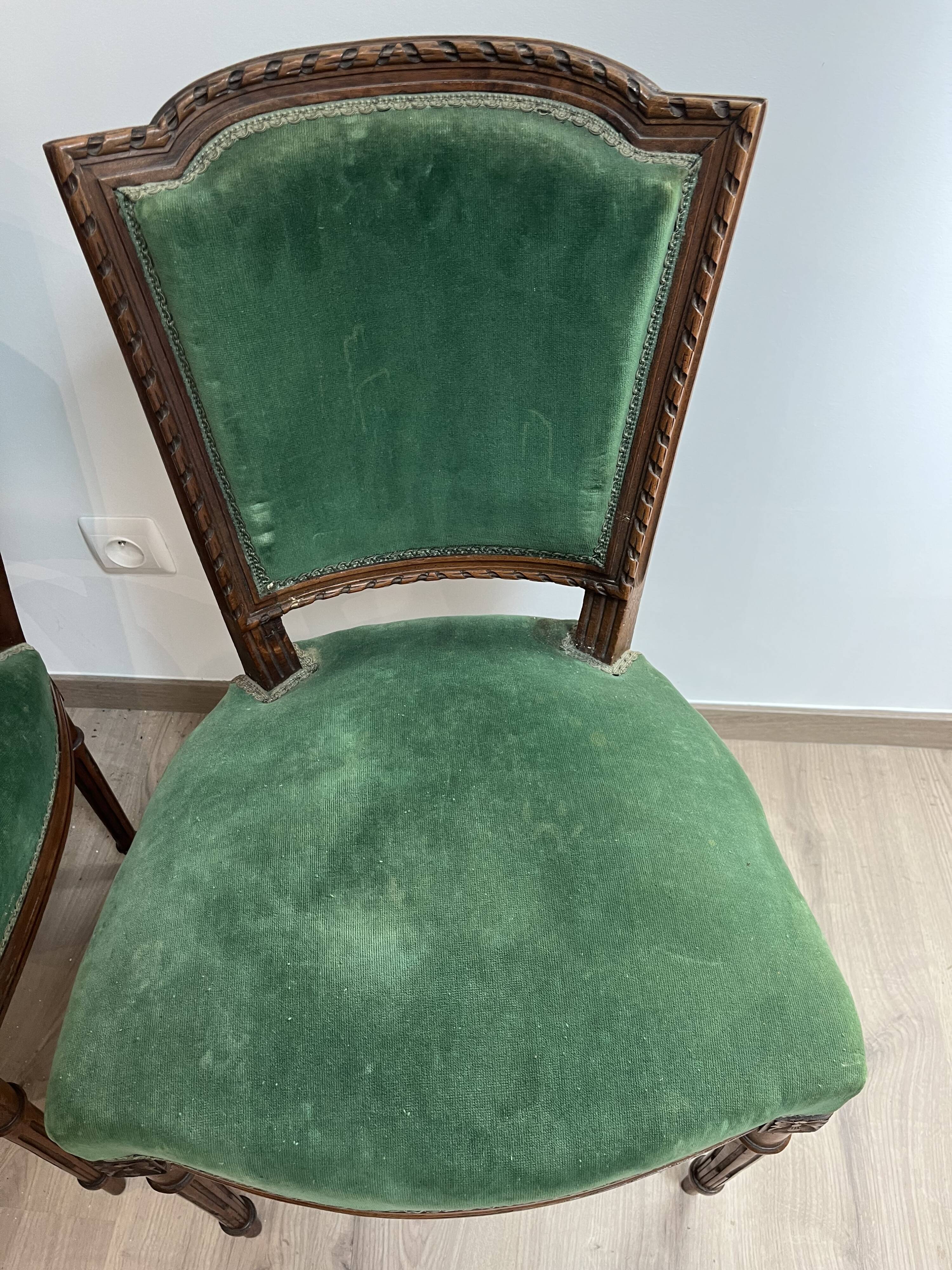 Pair of chair louis xvi period wood green trim